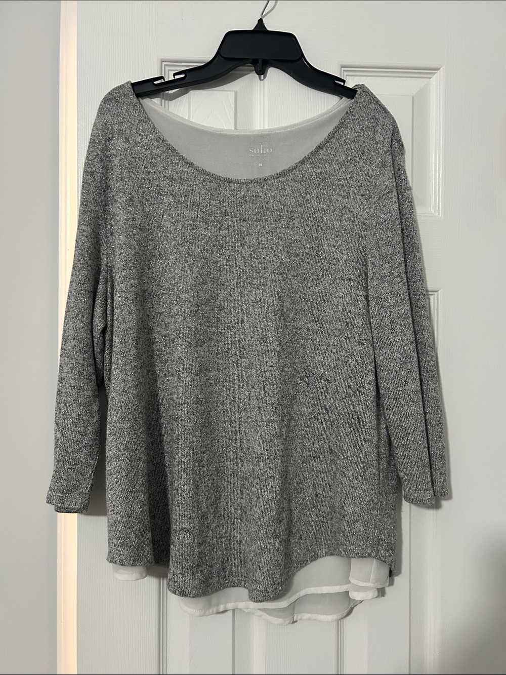 Soho Heather Gray Layered Scoop Neck Sweater